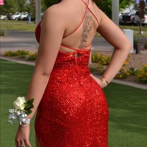 Red Sequin formal dress w leg slit